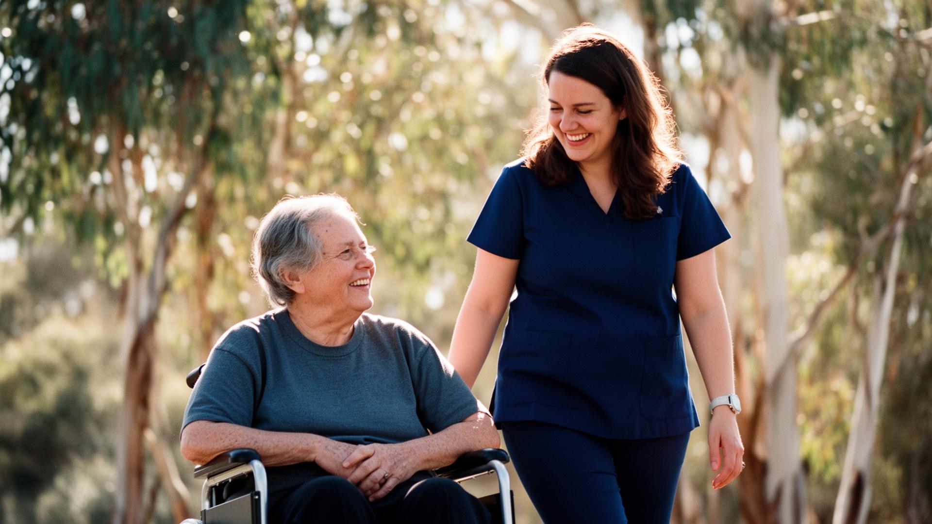 A support worker walking outdoors with a participant